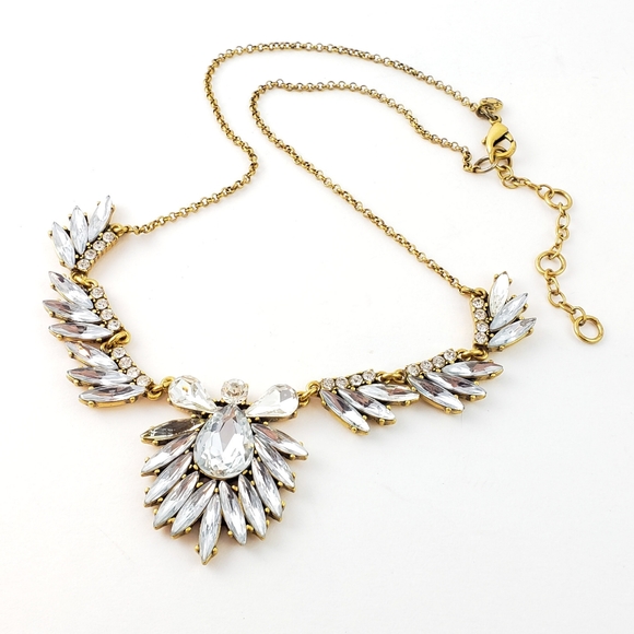 J. Crew Necklace Art Deco Marquise Cut Rhinestones - Picture 7 of 8